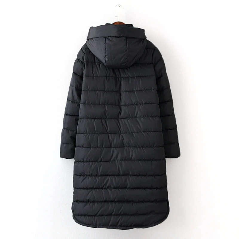 2023 New Female 3XL-6XL Winter Parkas Women Thicken Down Cotton Solid Color Jacket Female Black Zipper Hooded Long Coats A25