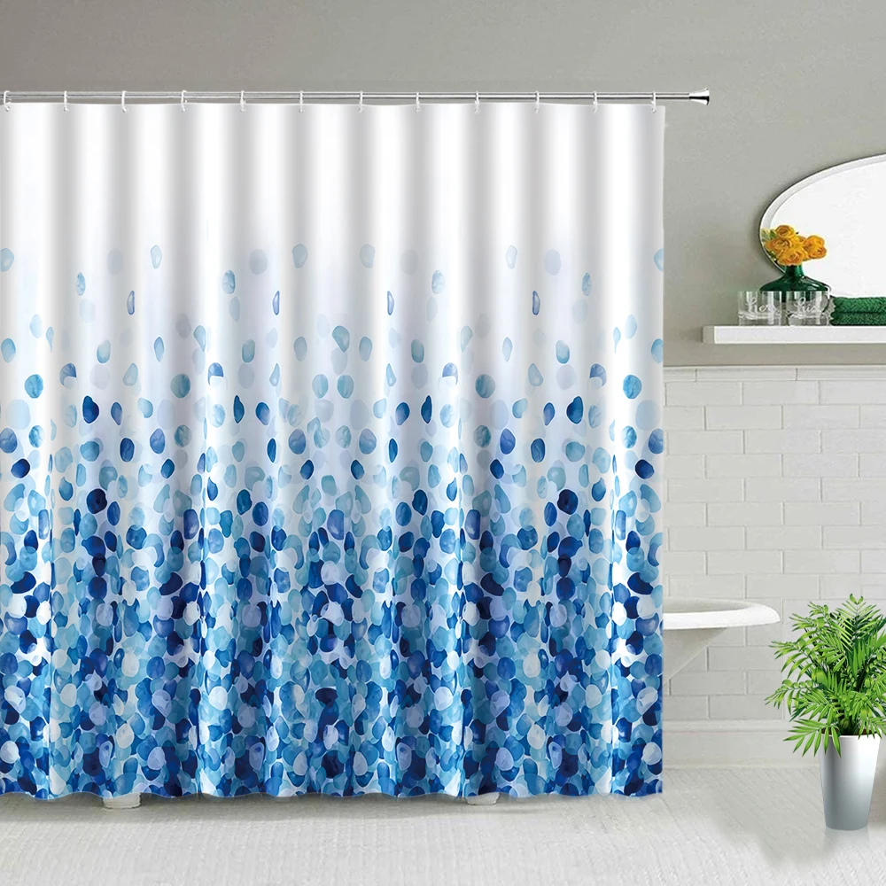 Hot Sale Fabric Shower Curtain Set Blue And White Fashion Bathroom Decor With Hooks Waterproof Wall Hanging Curtains Polyester