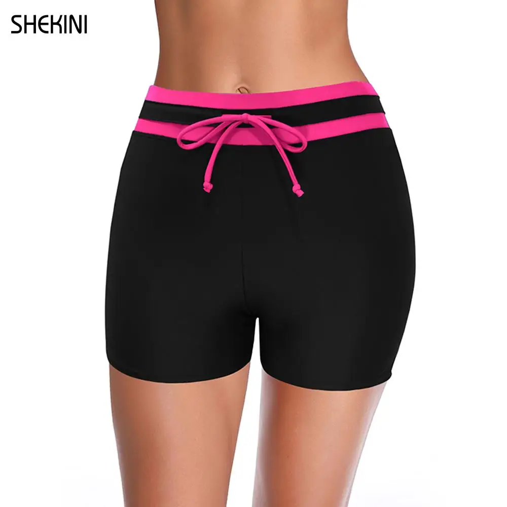 SHEKINI pantaloncini da bagno a contrasto di colore da donna fondo Bikini a vita alta con coulisse regolabile