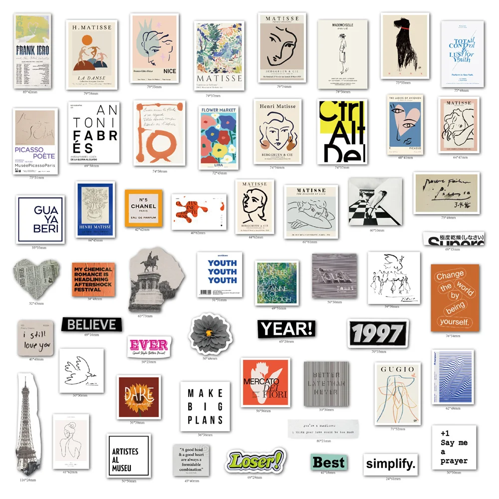 10/30/50PCS French Pop Art Collage Decal Sticker Laptop Skateboard Mobile Phone Personality Gift Toy Aesthetic Sticker Wholesale