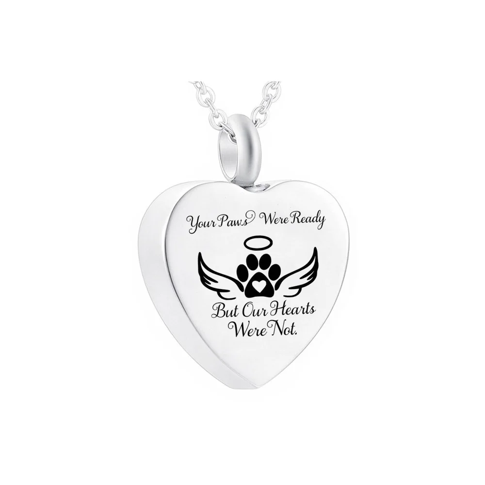 Cremation jewelry Angel wings pet dog pendant necklace keepsake ashes urn-Your paws were ready but our hearts were not