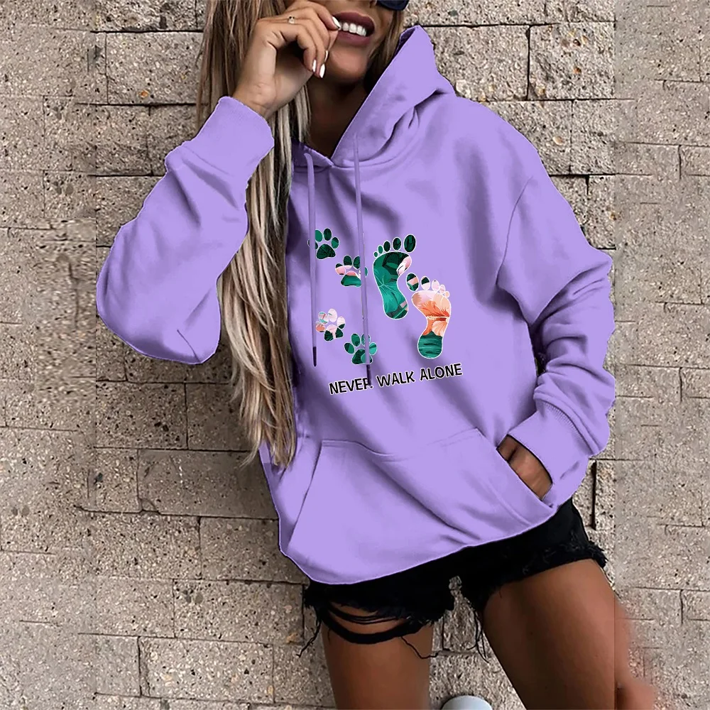 Mode Hoodie Vrouwen Harajuku Losse Pocket Hoodie Trui Sport Trui Kleur Footprint Dames Base Lange Mouwen Tops