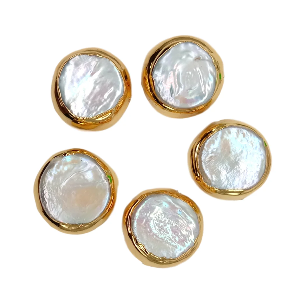 5PCS Freshwater White Coin Pearl beads findings jewelry design loose beads
