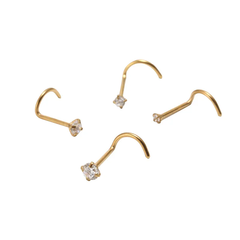 Wholesale 50pcs/Lot  CZ Nose Stud Screw Surgical Steel Nose Ring Nose Piercing 20gX1.5mm 2mm 2.5mm 3mm Gold Color