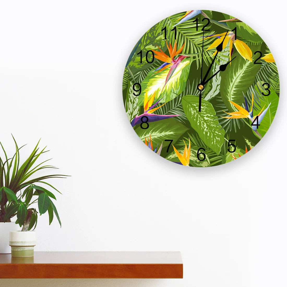 Hawaii Tropical Palm Leaves Wall Clock For Home Decoration Living Room Quartz Needle Hanging Watch Modern Kitchen Clock