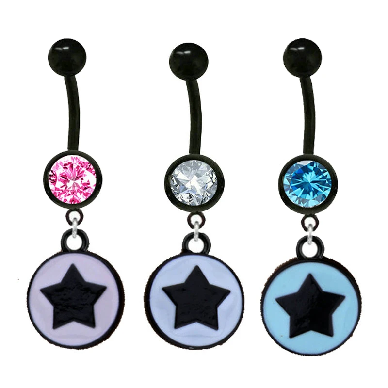 

12pcs/lot Star Belly Ring Enamel Belly Bars Black Anorized Belly Button Ring Body Piercing Jewelry