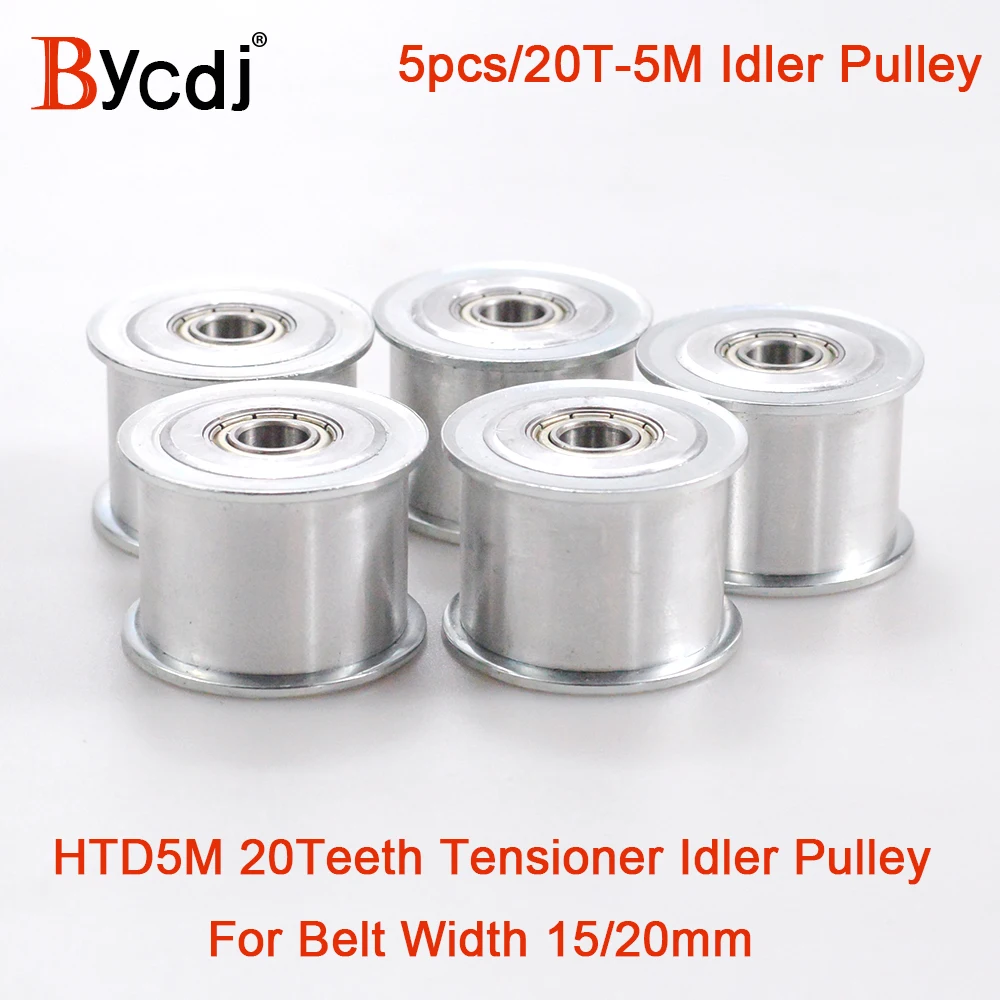 5pcs 20 Teeth 5M Idler Pulley Tensioner Wheel Bore 5/6/8/10/12/15mm with Bearing Guide synchronous pulley HTD5M 20T 20teeth