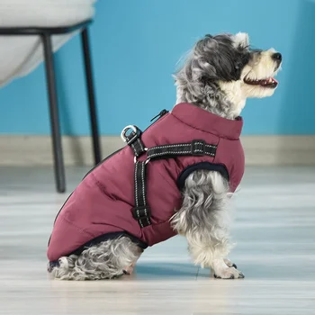 Winter Dog Clothes For Small Dogs Warm Fleece Large Dog Jacket Waterproof Pet Coat With Harness Chihuahua labrador Clothing 3