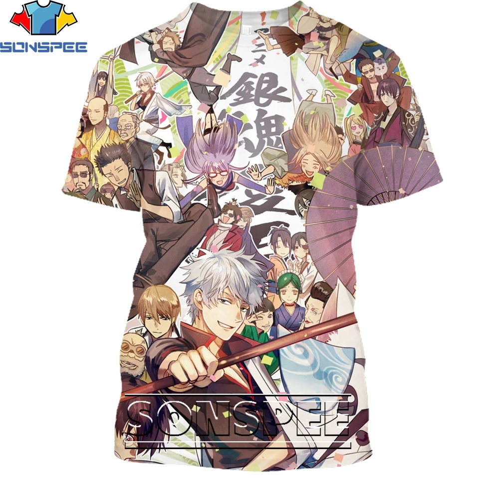 SONSPEE Samurai Anime Gintama Gintoki Kagura Funny Shirt 3D Printing Men Women\'s Summer Men Harajuku Oversized T-shirt Kids Top