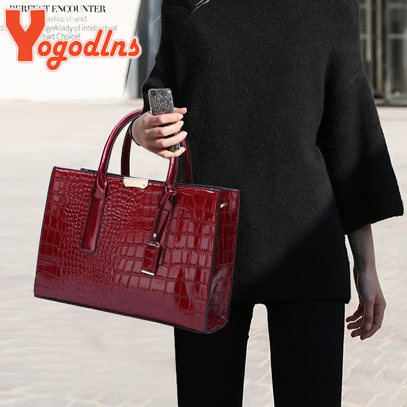 Yogodlns Crocodile Pattern Handle Bag Women PU Leather Handbag Large Capacity Shoulder Bag Brands Crossbody Bag Winter New Purse