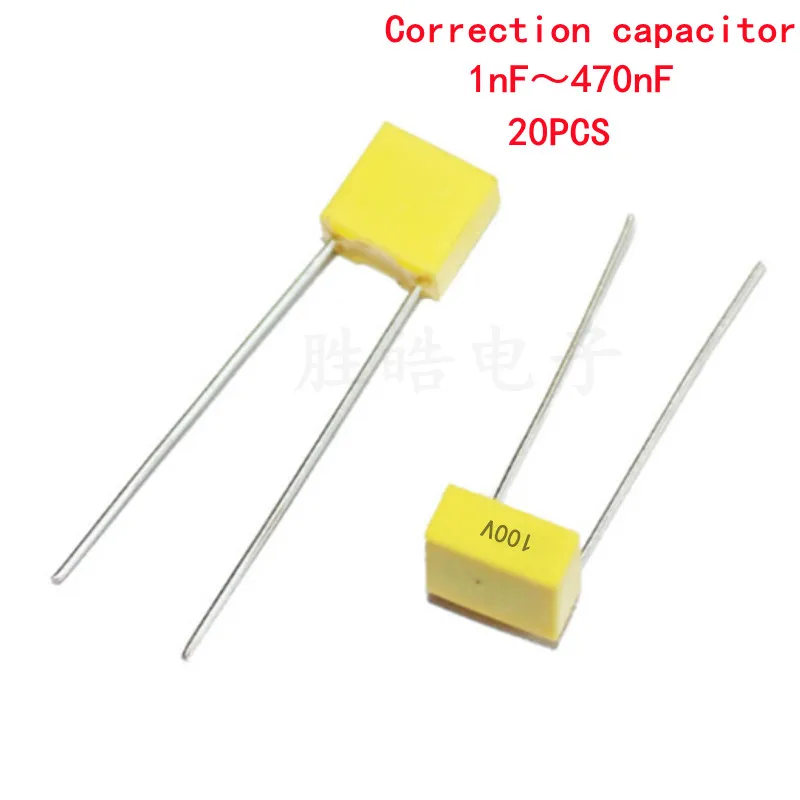 20pcs Filme Plástico de Segurança em Polipropileno 100V 1nF ~ 470nF 1nf 0.47uf 22nf 47nf 0.1uf 10nf 100nf 220nf Capacitor De Correção