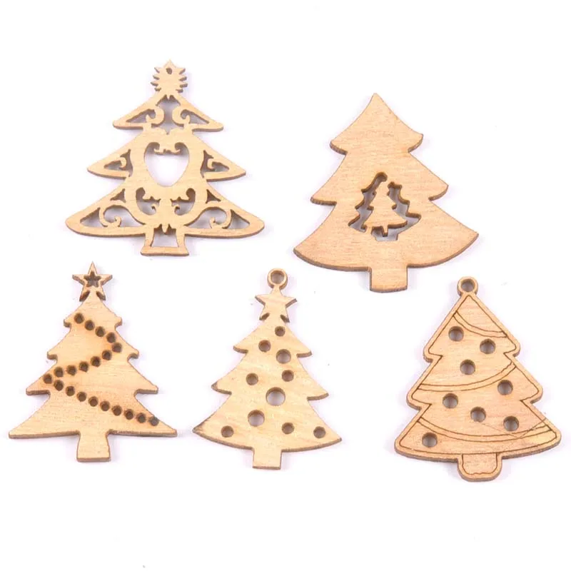 DIY Natural Wooden Chip Christmas Tree Hanging Ornaments Pendant Kids Gifts Snowman Xmas Ornaments Decorations mt2521