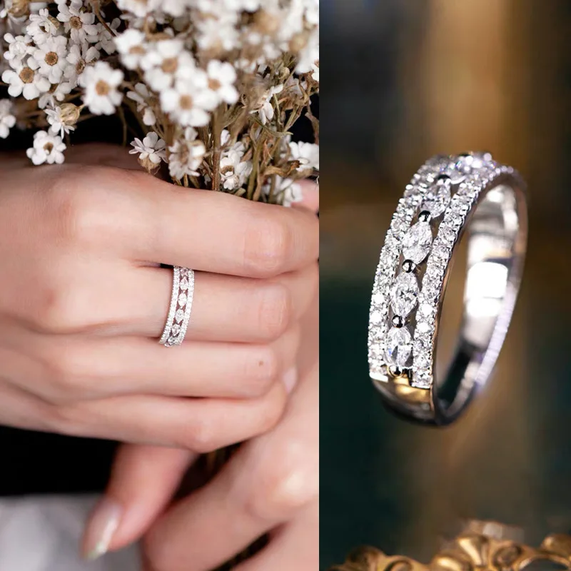 Huitan Dezent descriptives, ausgefallenes Design, Damen-Eheringe mit eingelegtem, rundem/marquiseförmigem CZ, modische Damen-Accessoires, Jubiläumsgeschenk