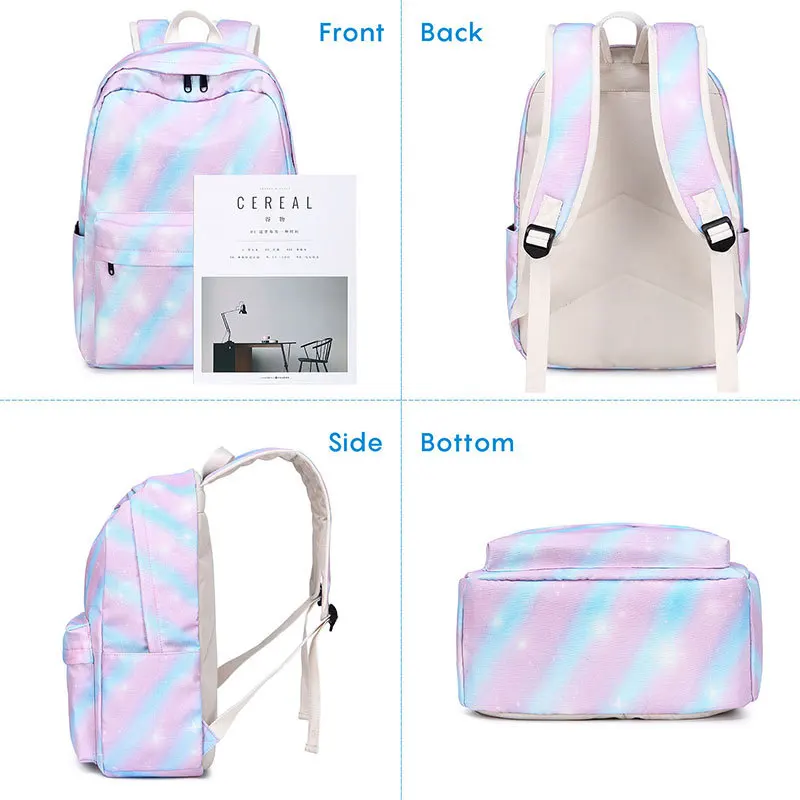 atinfor Brand Women Pink Set Backpack Female Laptop Stripe Knapsack Cute School Bag for Teenagers with Lunch Box Bags