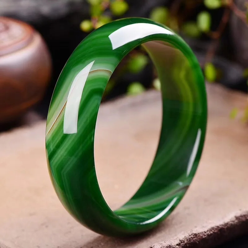 natural handmade green agate chalcedony bangle for women mosaic jade retro wishful decoration white chalcedony jade bracelet
