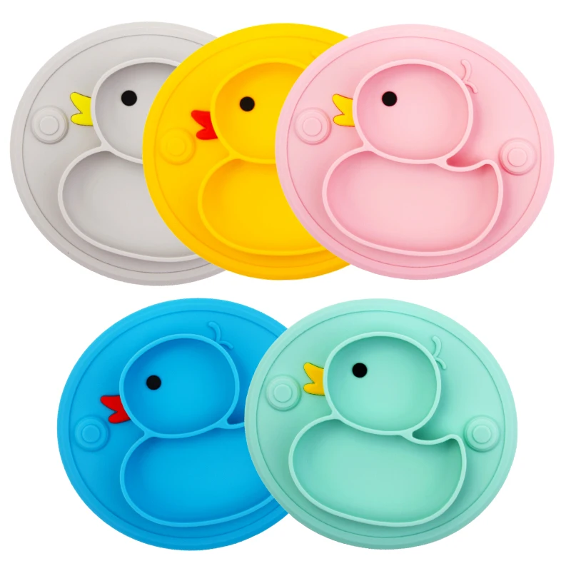 5Pcs/Set Baby Silicone Plate Non-Slip Feeding Tableware Sucker Bowl Sippy Cup Bibs Spoon Fork Sets for Baby-Led Weaning