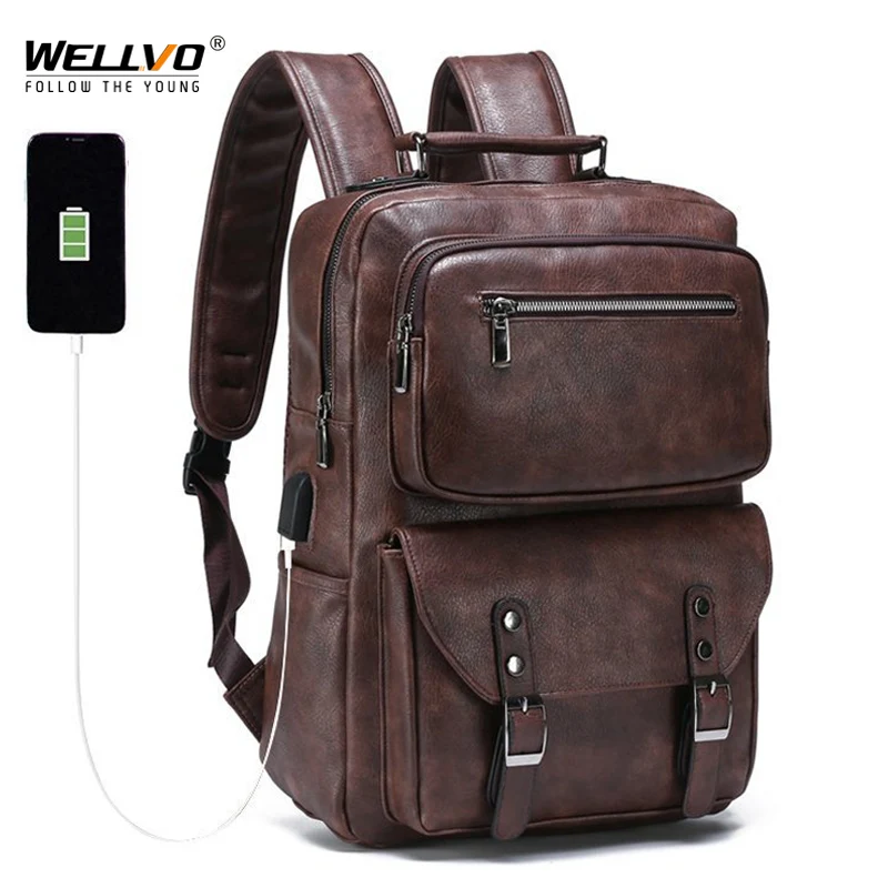 Retro Men\'s Backpack Fashion USB Charging Backbag Large Capacity Business Travel Bagpack School Bags For College Students X153C