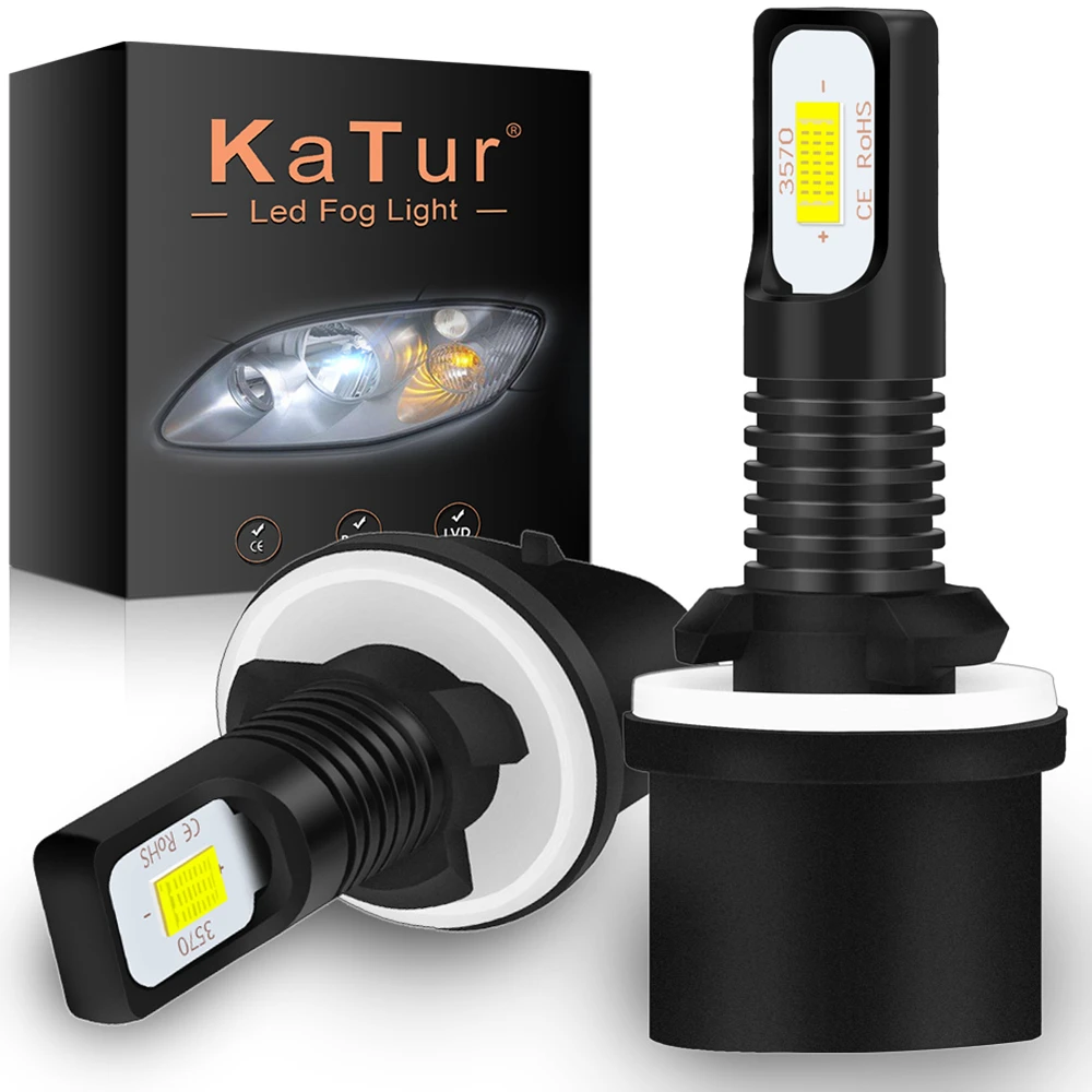 

Katur 2Pcs H27 Led 880 Led Bulb H27W1 2400LM 6500K White Car Fog Light Front Head Driving Running Lamp Auto 12V H27W/1 H27W