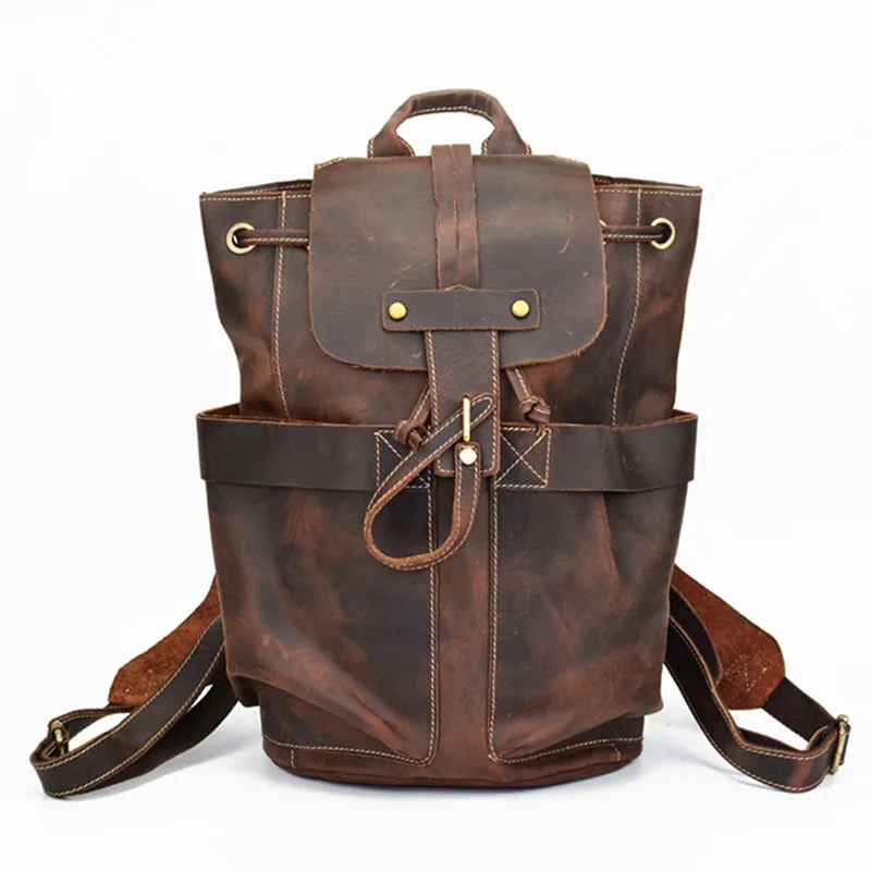 

100% Genuine Leather Backpack Men Bag Retro Travel Backpacks Crazy Horse School Weekend Bags High Quality Woman Shoulder Packs