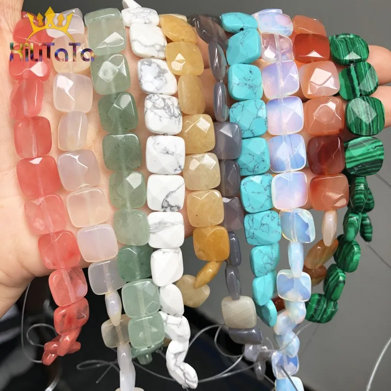 

12mm Natural Opal Aventurine Agates Jades Malachite Quartz Beads Faceted Square Bead For Jewelry Making DIY Bracelet Accessories