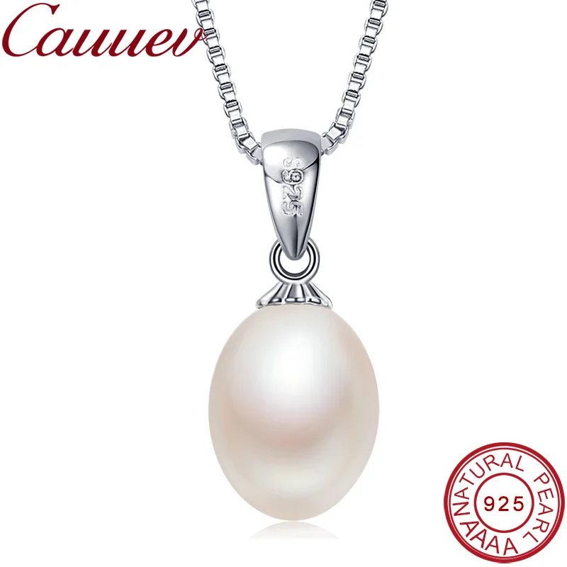 925 sterling silver necklace pendant for women genuine 100% Natural freshwater pearl jewelry 8-9mm wholesale price 4 colors gift