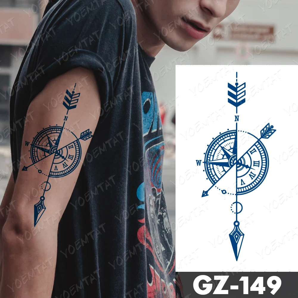 

Juice Ink Lasting Waterproof Temporary Tattoo Sticker Clock Compass Earth Flash Tattoos Woman Arm Thigh Body Art Fake Tatto Male