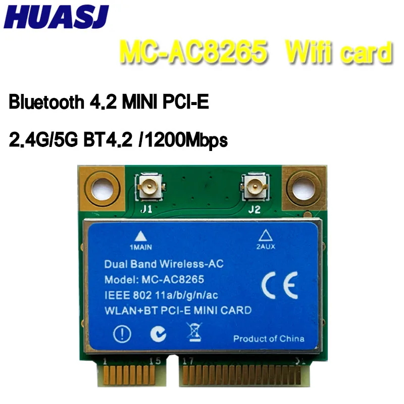 HUASJ New Dual Band Wireless-AC 8265 Intel 8265HMW 8265D2W 2.4G/5Ghz 802.11ac 867Mbps BT4.2 8265AC MINI pci-e WIFI wireless Card