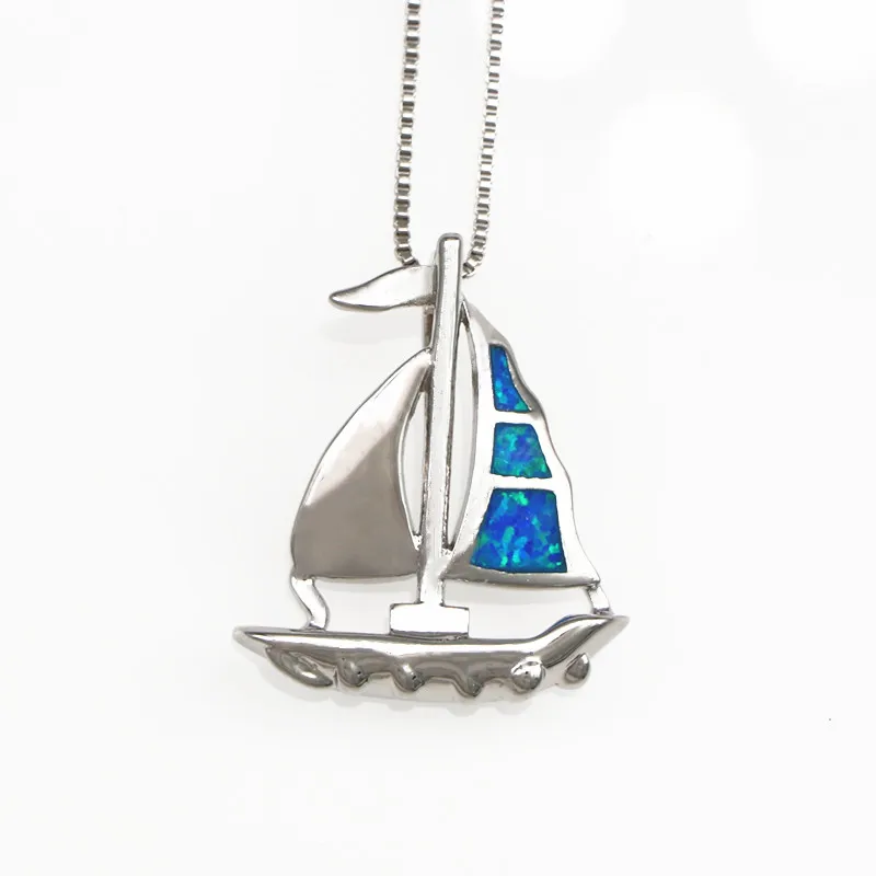 

JLP189 Women's Pendant Necklace Blue Opal Sailing Boat Pendant