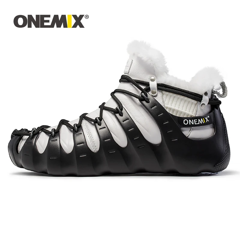 ONEMIX Winter Snow Boots For Men Vintage Casual Warm Fur Waterproof Ankle Boots Men Sneakers Outdoor Walking Hiking Shoes