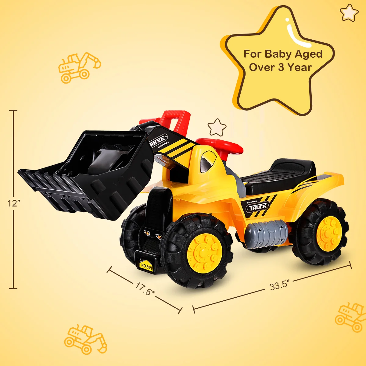 Kids Ride On Toy Truck Excavator Digger Truck Scooter  Toddler Birthday Gift