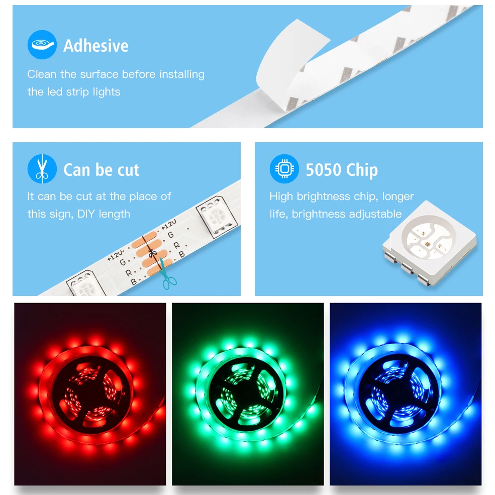 Zigbee Led Strip Tuya Smart Life App 5050 RGB Led Lights Strip 5m 10m 15m 20m 12V Led Tape Support Alexa Control Room Decoration