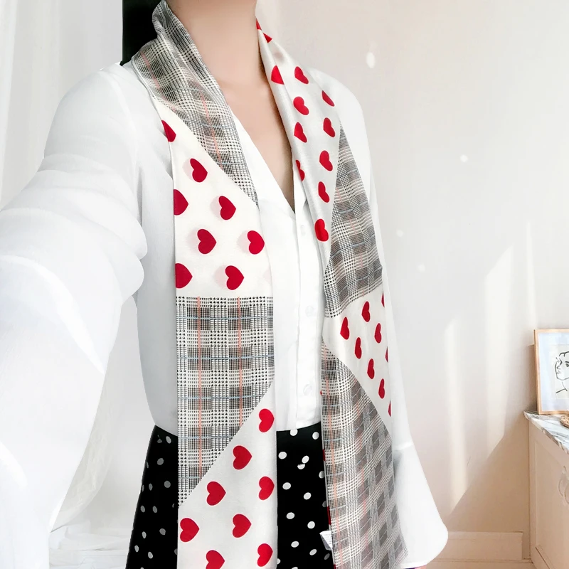 145X15CM Spring Korean Scarf Double-sided Print Long Silk Satin Scarf For Ladies Business Party Neckerchief Girl Hair Scarves