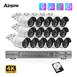 AZISHN 16CH 4K 8MP POE NVR Kit H.265 CCTV System IP Camera Color Night Vision Audio Human Detect Security Video Surveillance set