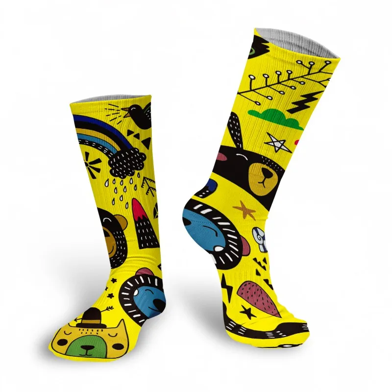 New Mens Sock Brand Funny Cartoon Doodle Pattern Hip Hop Cool Socks For Women Happy Harajuku Skate Long Socks Colorful