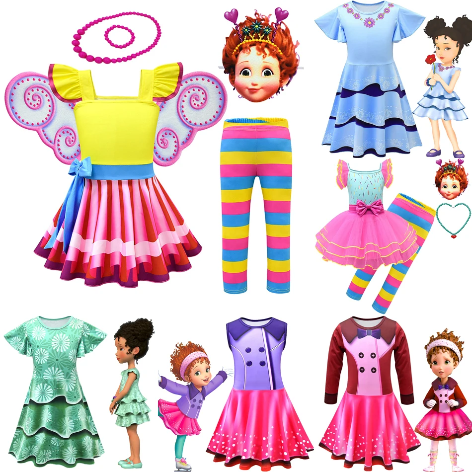 

Kids Child Fancy Nancy Dress Necklace Party Halloween Clothing Princess Set Tutu Dress Infant Toddler Girls Outfit Disney