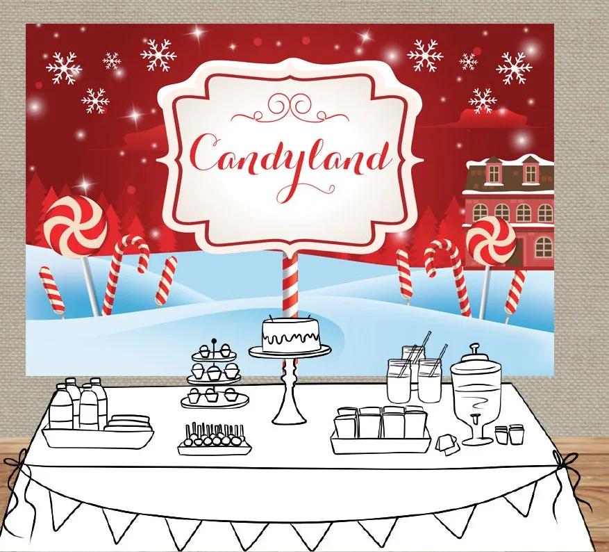 Candy Land Winter Cottage Snowflake background High quality Computer print party photo backdrop