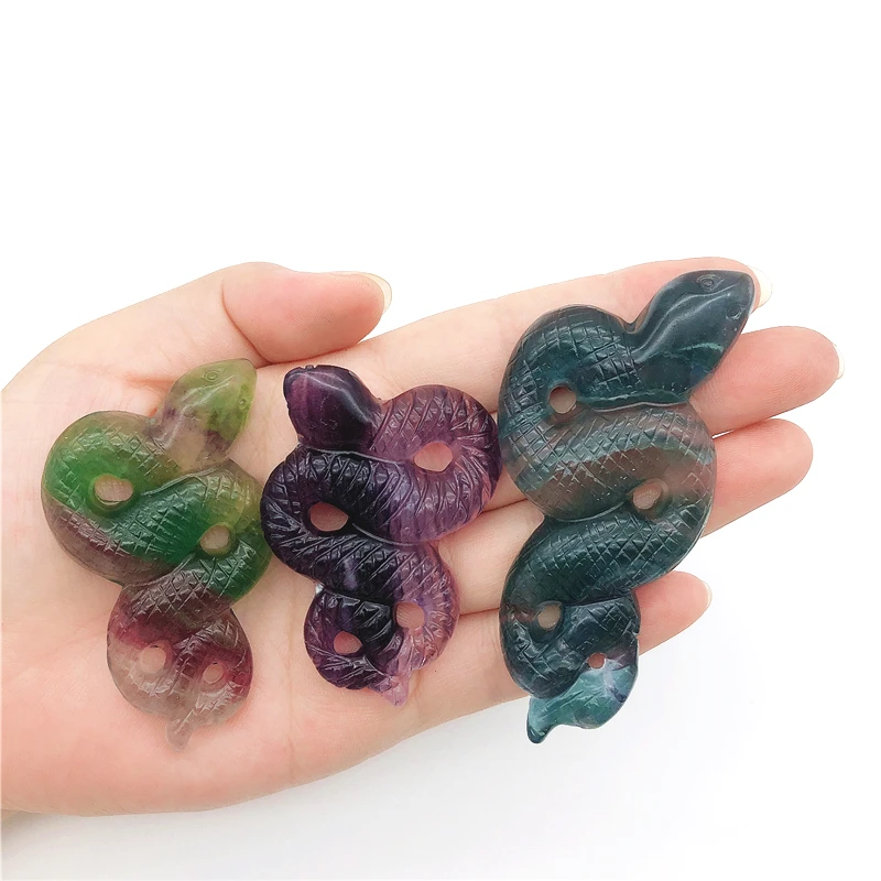 

Lovely 1PC Natural Multicolor Fluorite Snake Hand Carved Polished Quartz Crystal Animal Reiki Healing Natural Quartz Crystals