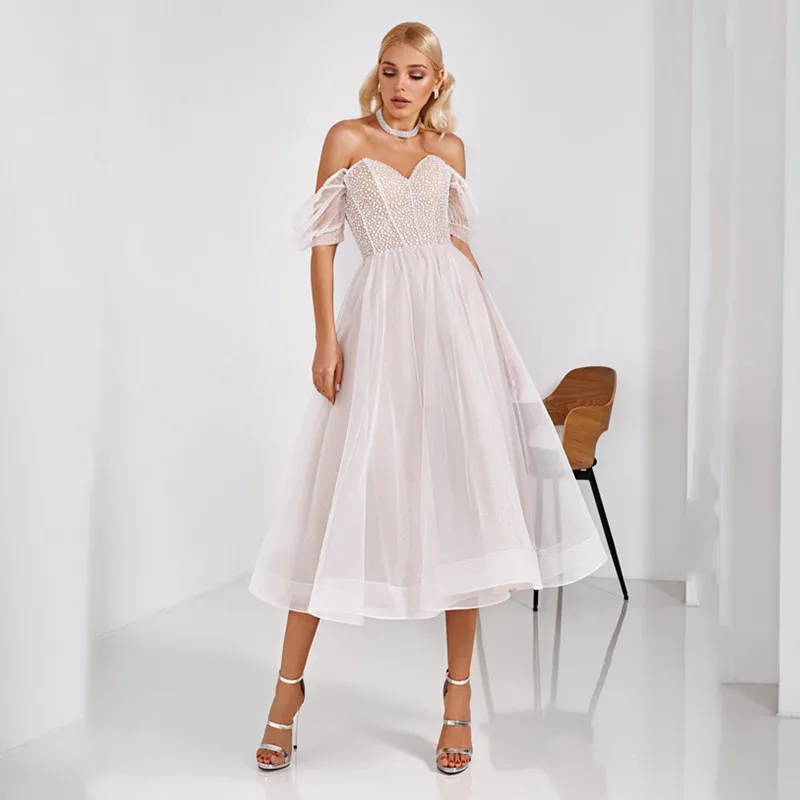 Sirene Schatz kurzes Brautkleid Sommer Mütze Ärmel knöchel lange Organza Schnürung Kristall Brautkleid maßge schneidert elegant