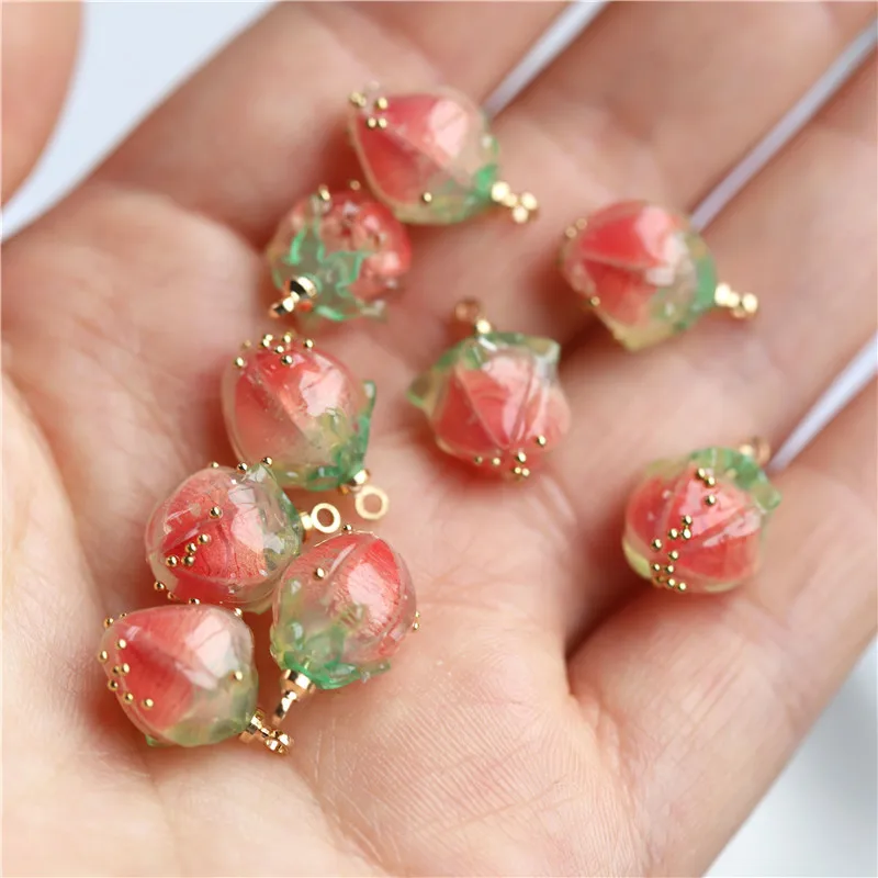 2pcs Strawberry Peach Shape 11mm Acetic Plastic Loose Pendants Beads for Jewelry Making DIY Handmade Crafts Findings