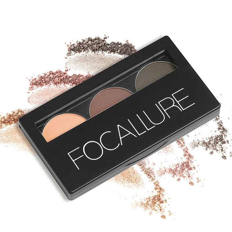 3 Color Waterproof Eye Shadow Eyebrow Powder Make Up Palette Women Beauty Cosmetic Eye Brow Makeup Kit Set by Focallure