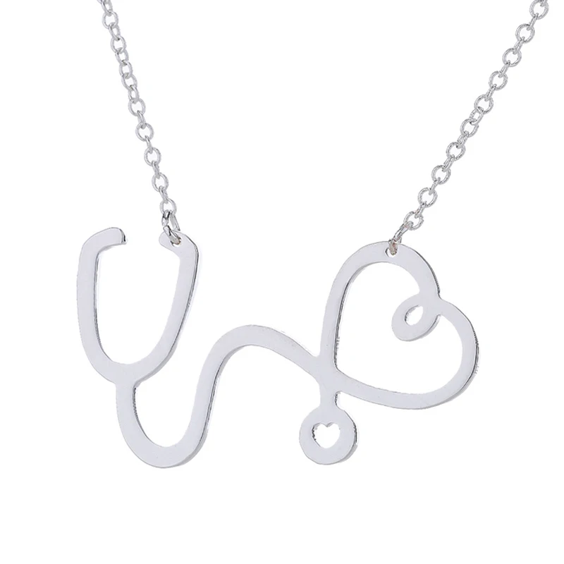 Sasusp Stainless Steel Stethoscope Heart Pendants Necklaces Fashion Chain Necklace Women Christmas Gifts For Nurse Doctor