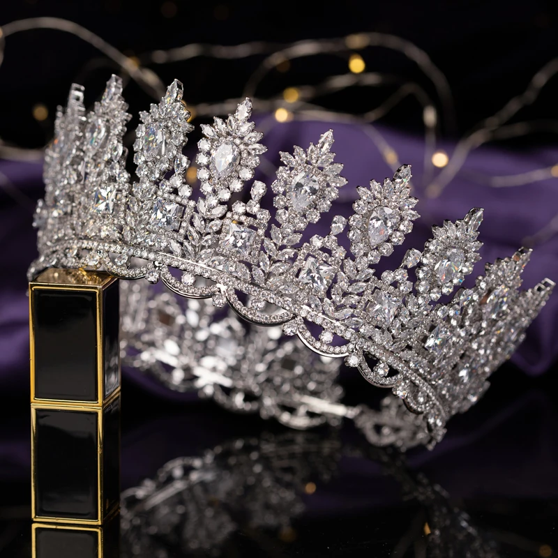 Vintage Zilveren Kleur Barok Kristal Corwn Tiara  HADIYANA Voor Bruid Bruiloft Hoofdtooi Voor Kroon Voor  Haaraccesso BC5872