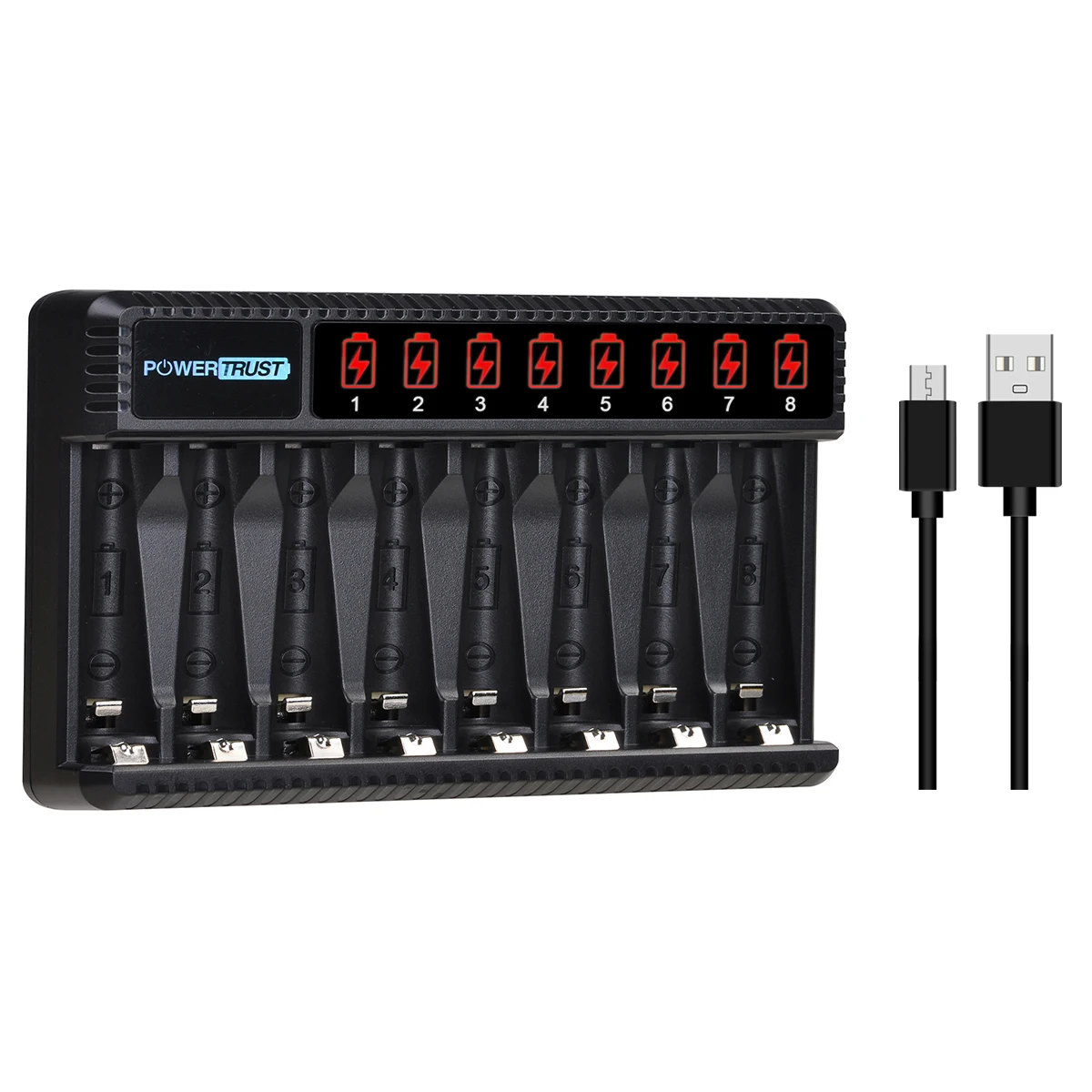 AA AAA Battery Charger 8 Slots Fast Charge with LCD Display for AA AAA Ni-MH Rechargeable Batteries