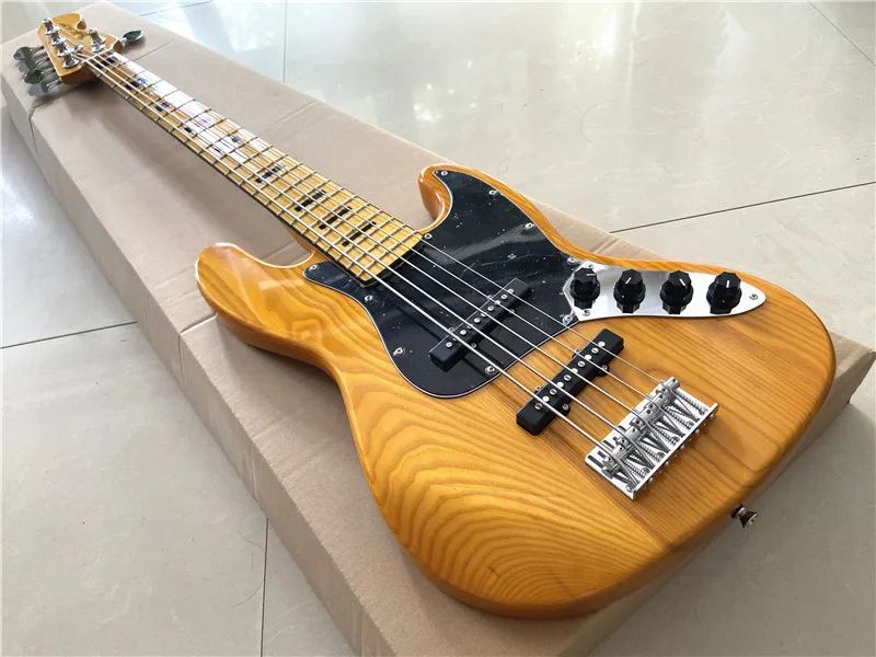 Heritage classic transparent retro yellow 5 string electric bass maple fingerboard chrome accessories can be customized