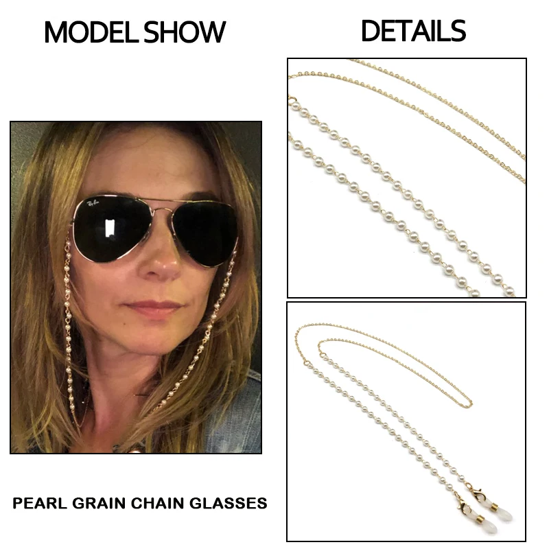 2020 mode Lesebrille Gold Kette Für Frauen Metall Sonnenbrille Schnüre Trendy Frauen Perle Perlen Brillen Gläser Kette