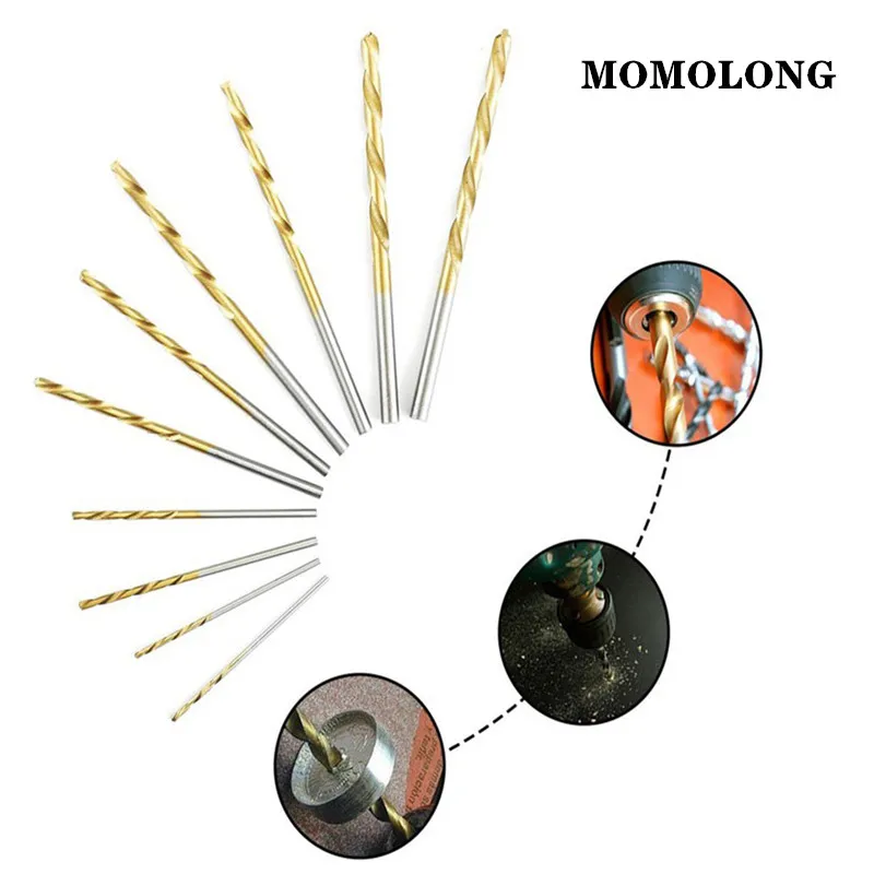 50Pcs High Speed Steel Twist Drill Bits Titanium Coated Straight Shank Hand Drill Bits for Various Applications