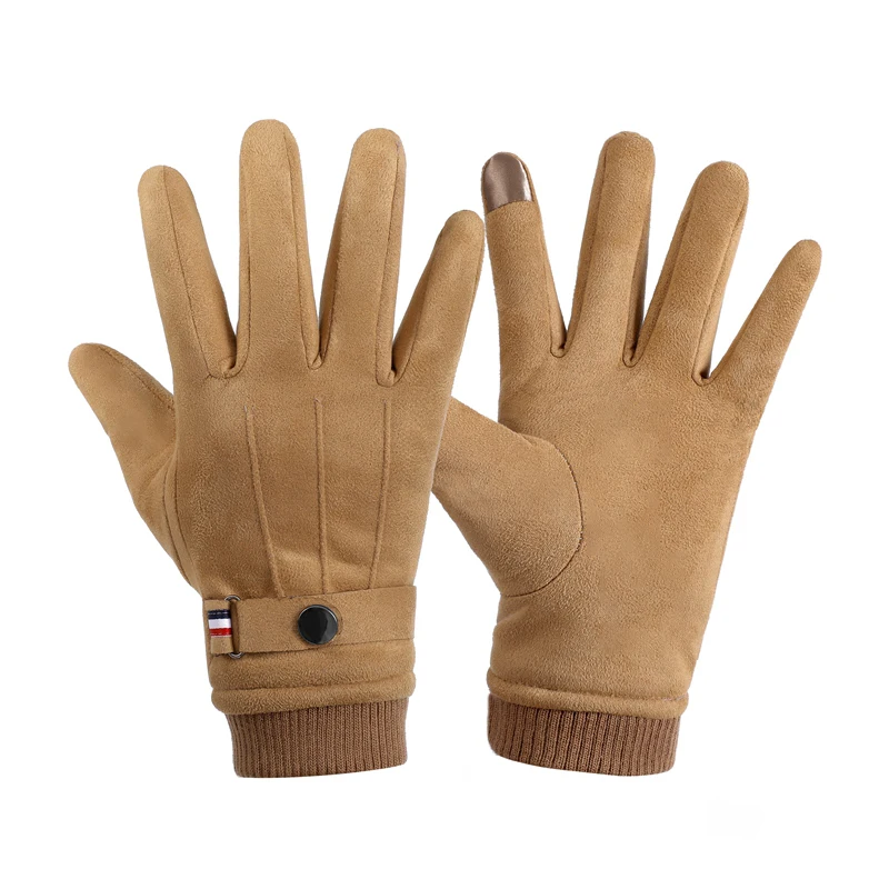 Suede Men Gloves Winter Touch Screen Keep Warm Windproof Driving Guantes Thick Cashmere Anti Slip Outdoor Male Leather Gloves