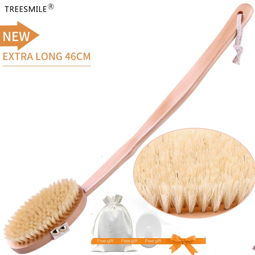 

TREESMILE Natural Bristle Dry Brush Exfoliating Promote Blood Circulation Massage Brush Health Spa Body Massage Bath Brush D30