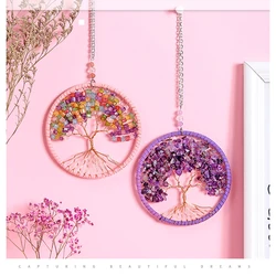 11cm Tree of Life Dream Catcher Hanging Ornament Handmade Purple Pink Blue Window Car Wall Art Decorations for Home Office Decor
