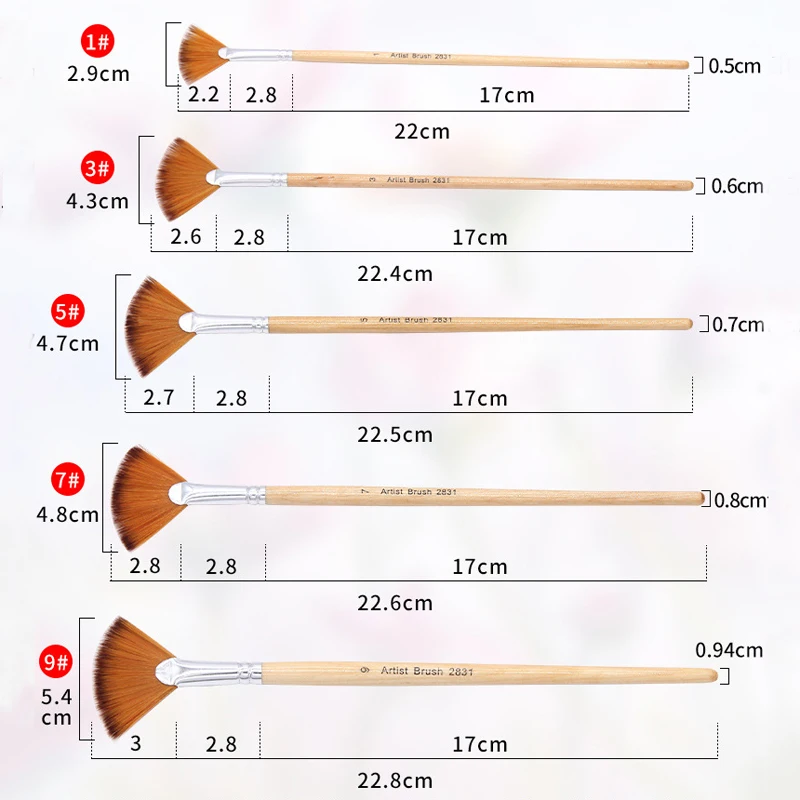 학생용 창의적인 팬 모양 구아슈 페인팅 펜, 고품질 나일론 머리 나무 페인트 브러시 세트, 드로잉 미술 용품, 5 개/세트